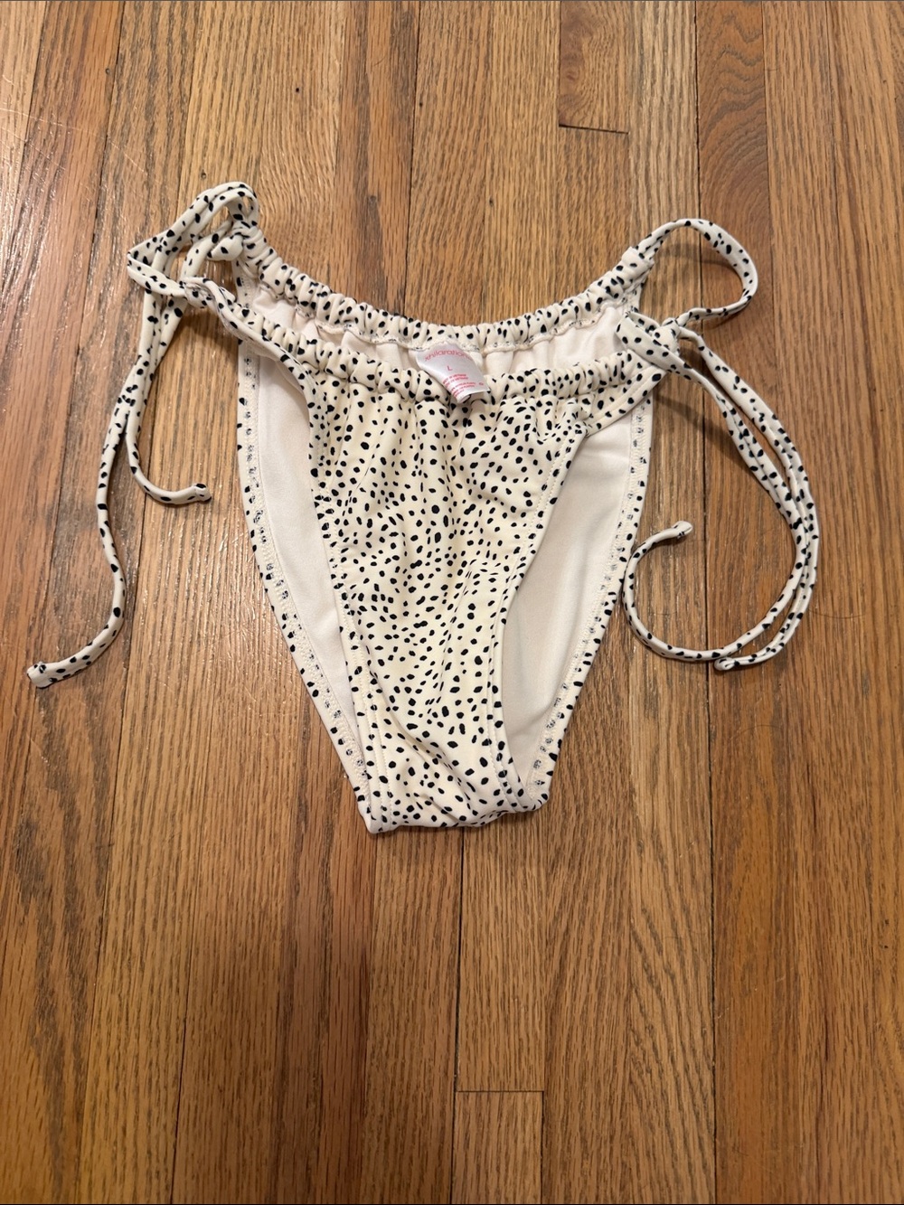 Xhilaration Cream Bikini Bottom with Black Dot Trim